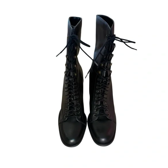 Vintage 80s Euro Club Victorian Style Black Leather LaceUp Granny Boots Goth 8.5 - Picture 2 of 12